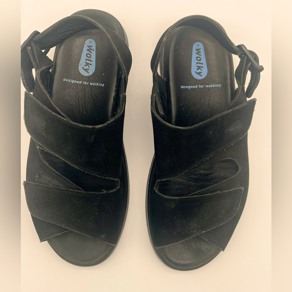 Wolky Nimes 2 Strap Adjustable Walking Sandals Black Nubuck comfy capsule 6.5 37 - Picture 1 of 7